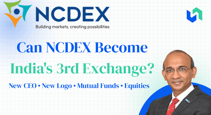 NCDEX transformation highlighting its new CEO, new logo, mutual fund platform, and roadmap to become India's third exchange with expansion into equities and financial market infrastructure.